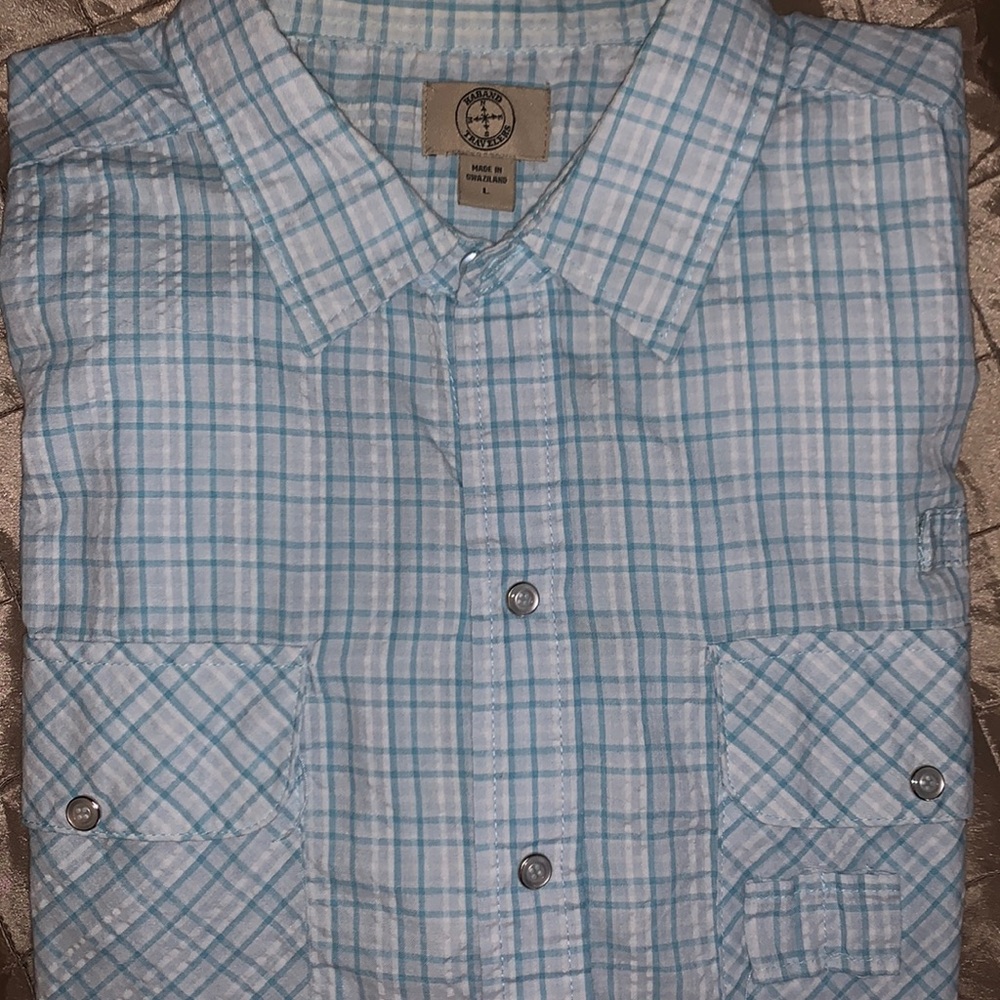 Men’s Seersucker Snap Closure Short Sleeve Shirt - Large